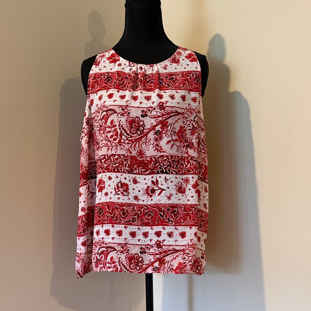 LOFT Women's Blouse in Red and White Floral